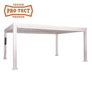 Windham 16 ft. x 12 ft. White Powder Coated Galvanized Steel Metal Modern Pergola w/ Sail Shade Soft Canopy and Electric