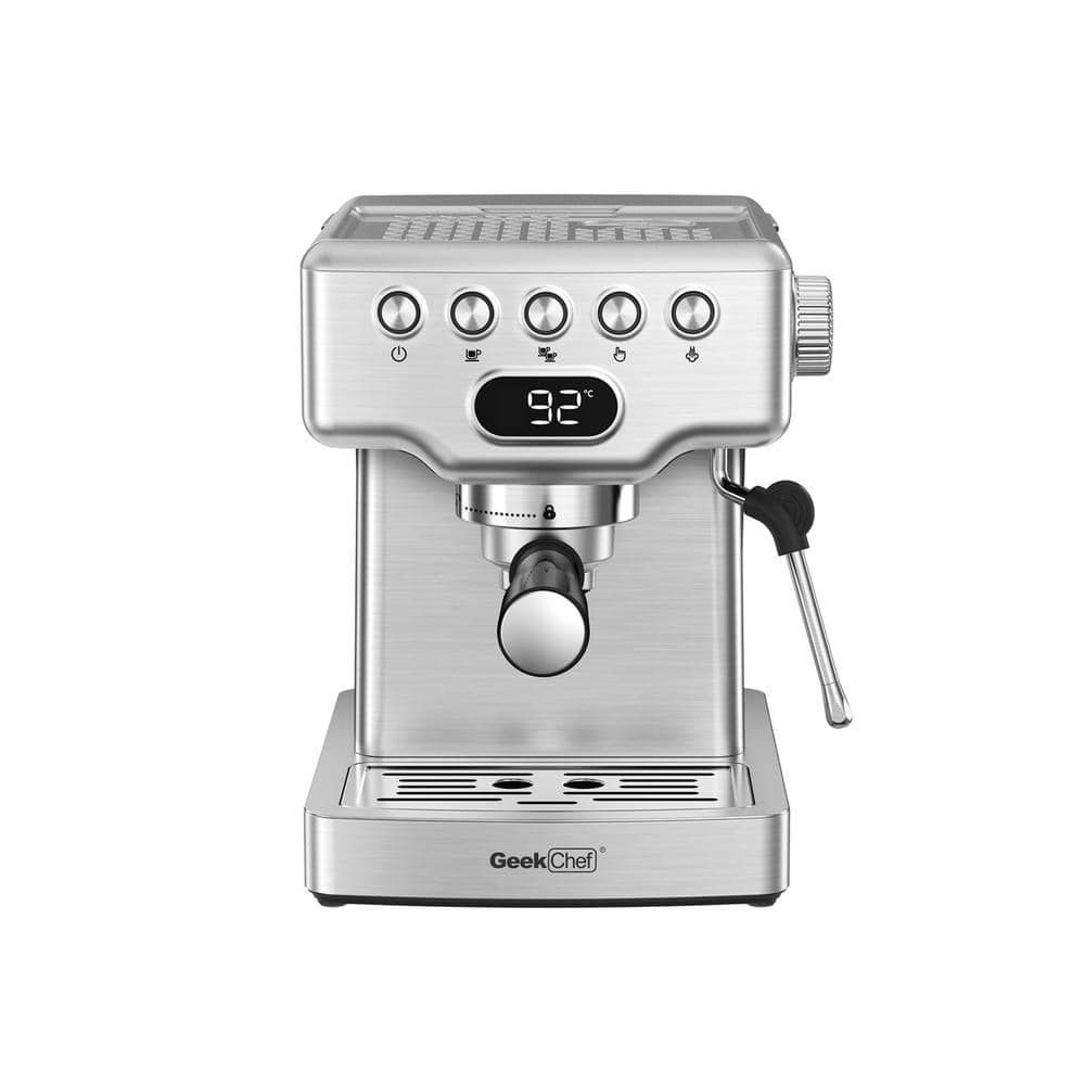 1-Cup Silver Espresso Machine with 1.8 L Water Tank, Cool Touch Appearance, Used for Latte, Cappuccino, Macchiato