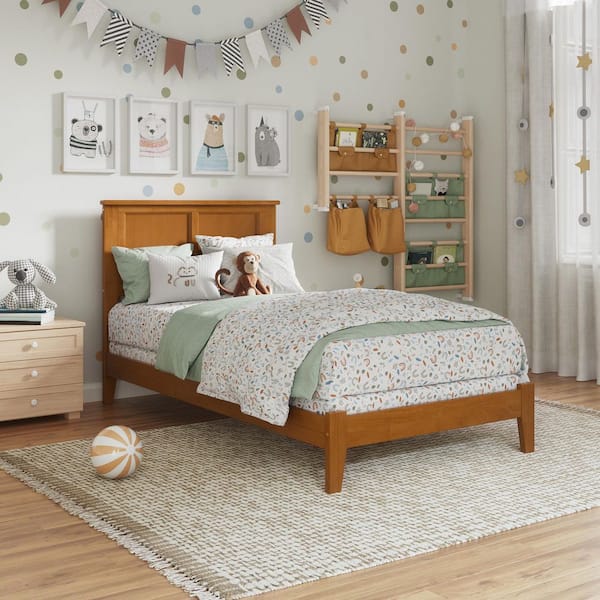 Madison Light Toffee Natural Bronze Solid Wood Frame Twin Foundation Panel Bed