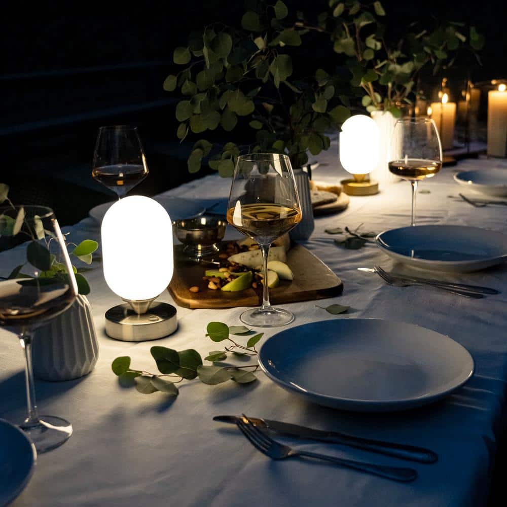Eli 8" Brass Gold Cordless LED Table Lamp with Frosted Shade