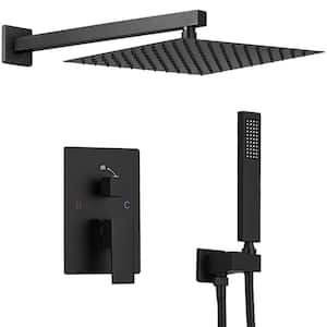 Single Handle 2-Spray 12" Rainfall Shower Faucet Fixture Combo Set 2.5 GPM Shower System with Handheld in Matte Black
