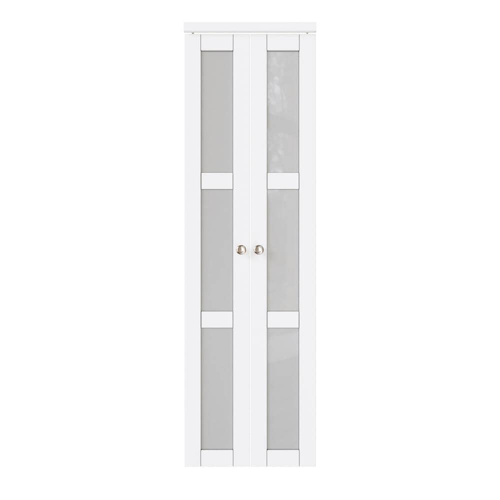 White MDF Bi-Fold Door with Frosted Glass Panels