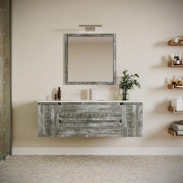 Formosa 60 in. Single Sink Wall Mount Floating Sage Gray Bath Vanity with White Quartz Top and Undermount Ceramic Sink