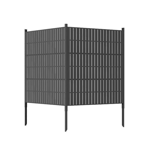 Unbranded 47 in. x 47 in. Black Metal Outdoor Fence Privacy Screen Panel All-Weather No-Dig Fence Kit for Pool Equipment Enclosure