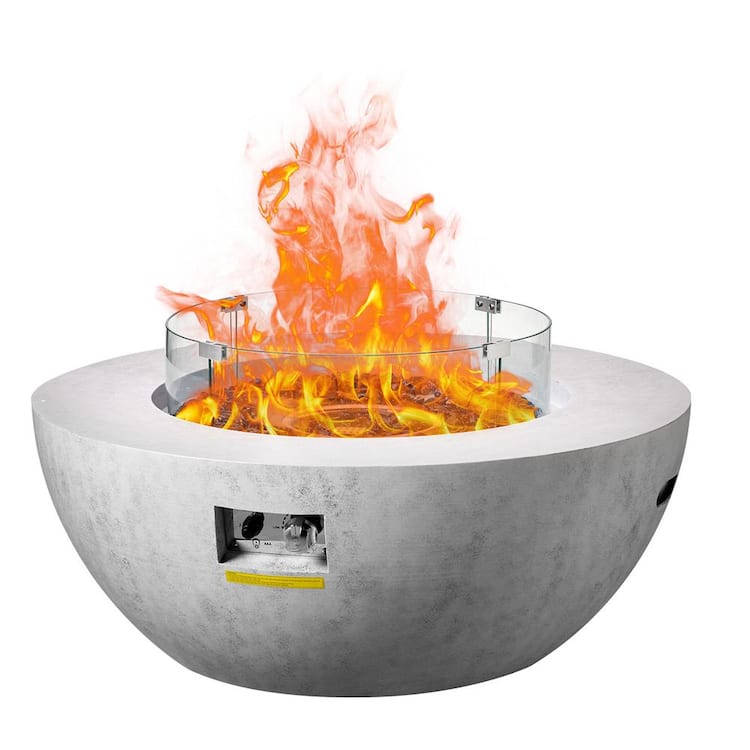 VEVOR Propane Fire Pit, Outdoor Concrete Gas Fire Pit, 39 in. Tabletop with Lava Rocks, Lid, Rain Cover, Adjust Flame Height