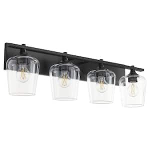 Veno 4-Light - 100-Watt Medium Base Lamp Light Vanity 32 in. Width Vanity with 4 Clear Glass Diffusers Matte Black