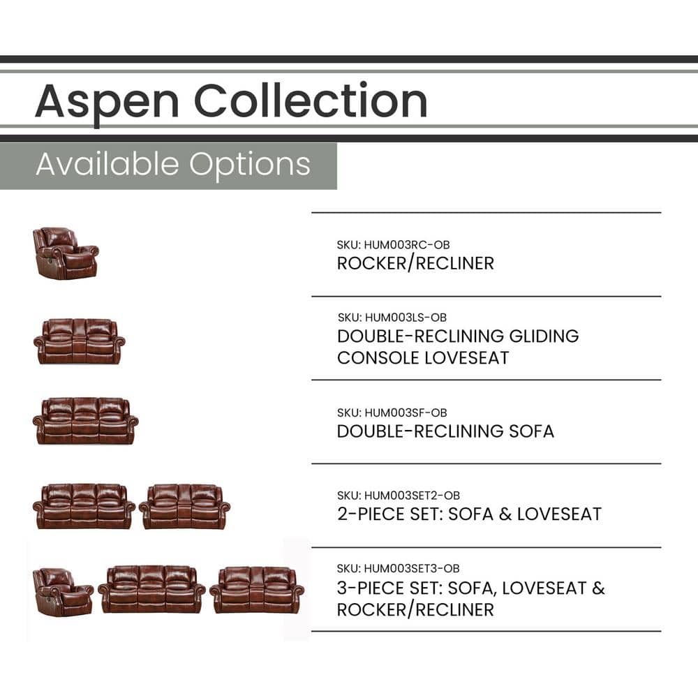 Aspen 93'' Brown Leather Reclining Sofa with Nailhead Trim