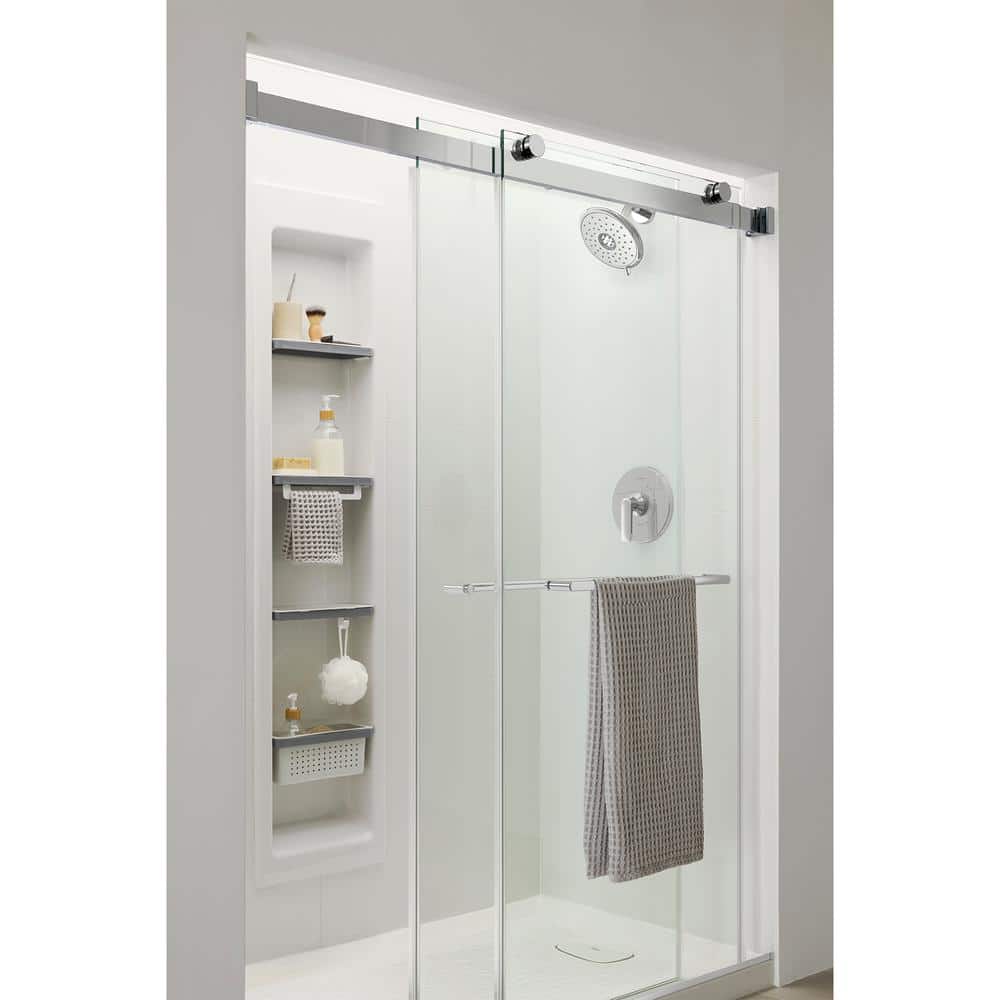 Silver Frameless Sliding Shower Door with Tempered Glass