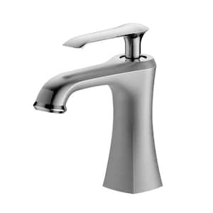 Single-Handle Single-Hole Bathroom Faucet with Drain Kit Included in Brushed Nickel