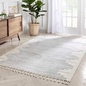 Serenity Carly Grey Nordic Solid and Striped 7 ft. 10 in. x 9 ft. 10 in. Distressed Area Rug