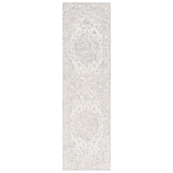 Martha Stewart 2 ft. x 8 ft. Ivory/Blue Ornate Border Runner Rug