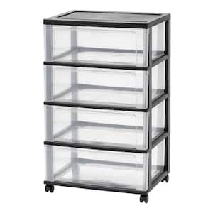 4-Drawer Plastic Wheeled Wide Chest in Black