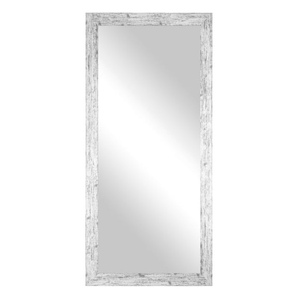 Rayne Mirrors Modern Rustic (33 in. W x 18 in. H) Barnwood White MDF Wide Rectangle Mirror