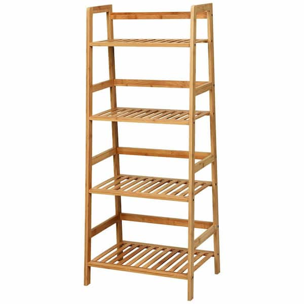 Homfa Trapezoidal Bookshelf, 3-Tier Open Storage Shelves with 3 Drawers,  Rustic Brown Finish