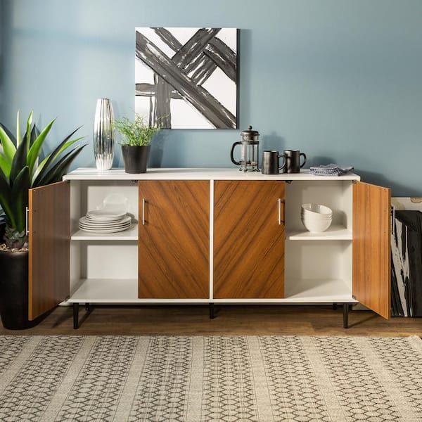 Hampton 58 in. Solid White and Teak Bookmatch Buffet Stand