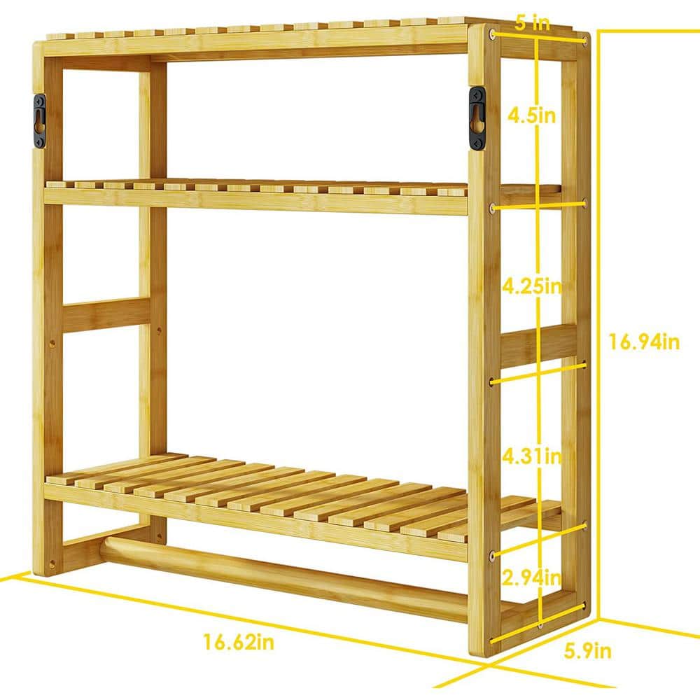 Dyiom 16 in. W 16 in. H x 5.9 in. D Bamboo Square Bathroom Organizer Shelves  Adjustable 3-Tiers Floating Shelf in Golden CALB09T2ZXCKL The Home Depot