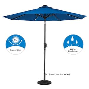 9 ft. 8-Rib Round Solar Lighted Market Patio Umbrella in Royal Blue