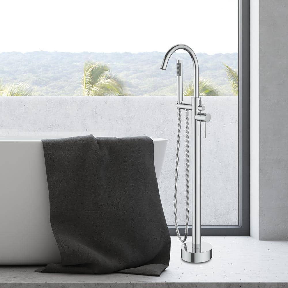 Single-Handle Freestanding Tub Faucet Brass Bathtub Faucet with Handheld Sprayer in Chrome price history on PriceWatchPro
