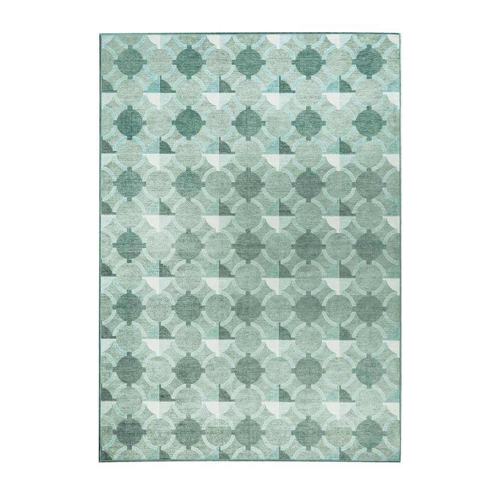 My Magic Carpet Dula Light Sage Green 5 ft. x 7 ft. Geometric Washable