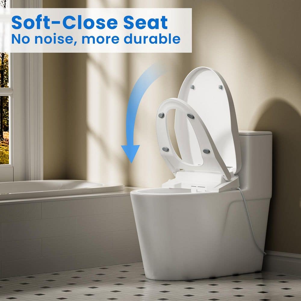 White Ceramic Elongated Dual Flush Bidet Toilet Combo
