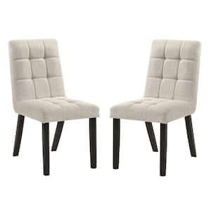 Hebalon Dark Walnut and Beige Fabric Side Chair (Set of 2)