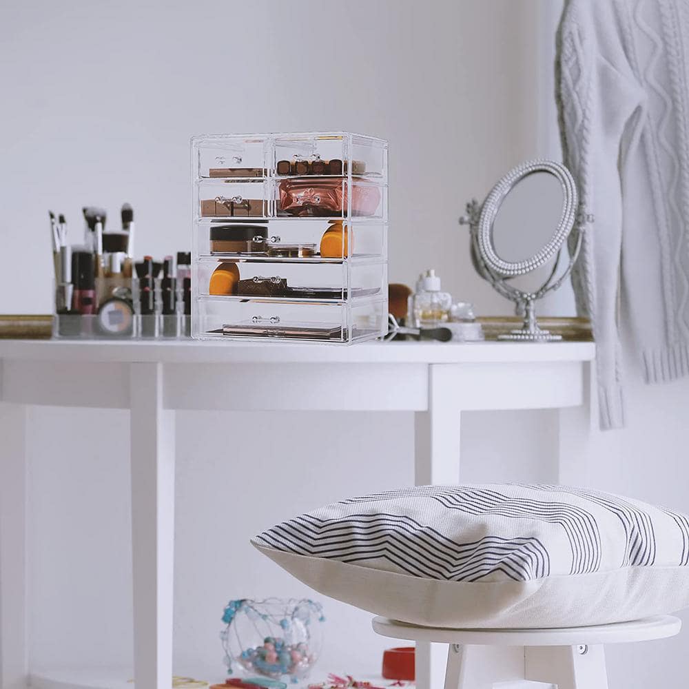 Clear Acrylic 6-Drawer Vanity Organizer with Geometric Design
