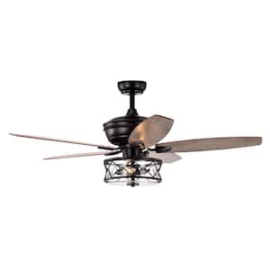 52 in. Matte Black Caged Ceiling Fan with Lights and Remote Control