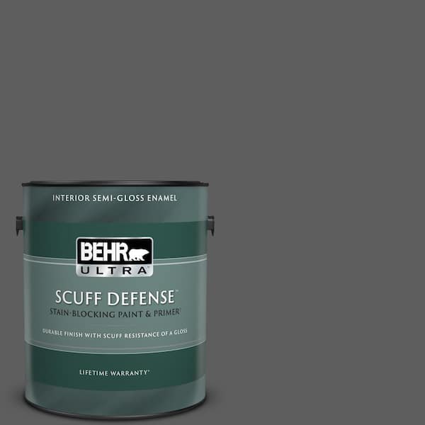 BEHR ULTRA 1 gal. #N520-6 Asphalt Gray Extra Durable Semi-Gloss Enamel Interior Paint & Primer