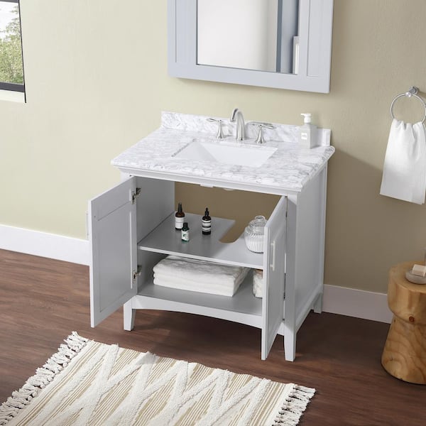 Home Decorators Collection Moorside 36 in. W x 19 in. D x 34 in. H Single Sink  Bath Vanity in Sweet Maple with White Engineered Stone Top Moorside 36SM -  The Home Depot