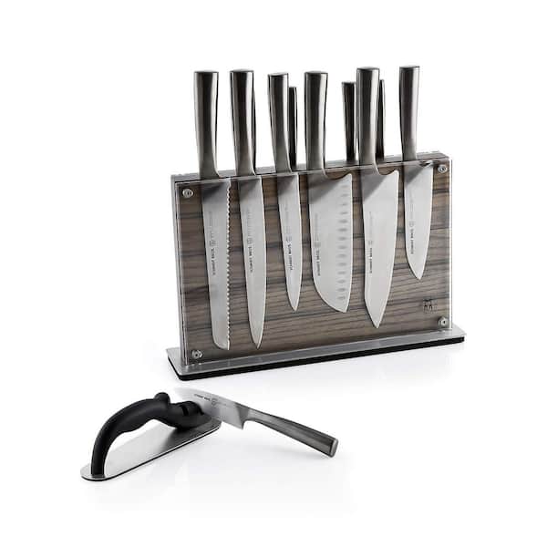 SCHMIDT BROTHERS CUTLERY Shiplap 15-Piece German Stainless Steel Knife Block Set with Grey Block