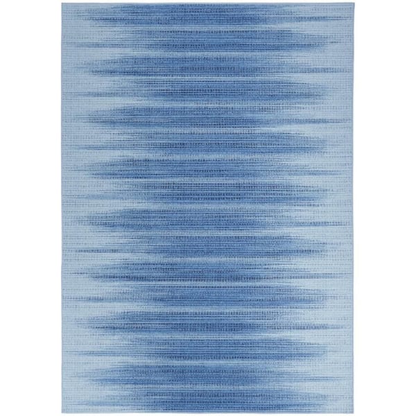6 ft. x 9 ft. Blue Ombre Distressed Non Skid Area Rug