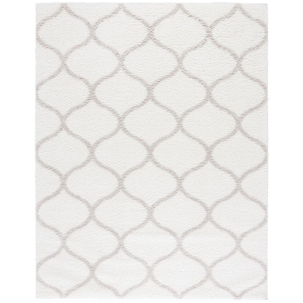 Tahoe Shag 9 ft. x 12 ft. White/Silver Trellis Modern Area Rug
