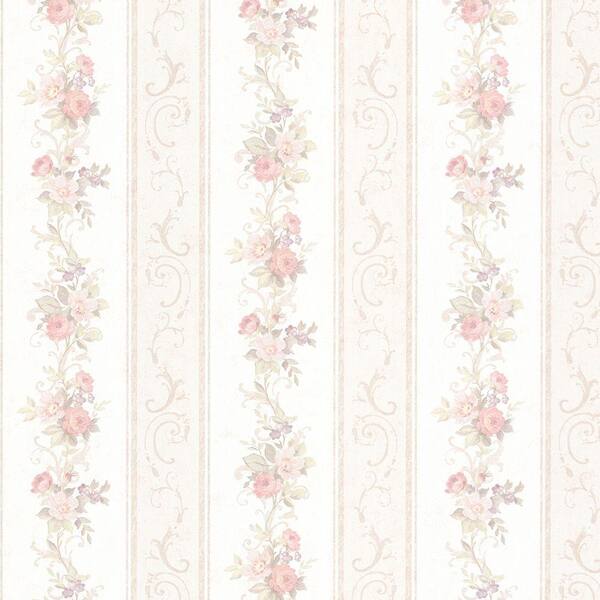 Mirage Lorelai Blush Floral Stripe Wallpaper