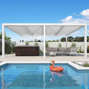 12 ft. x 20 ft. White Aluminum Frame Outdoor Hardtop Louvered Pergola with Adjustable Rainproof Roof and In-Built Gutter