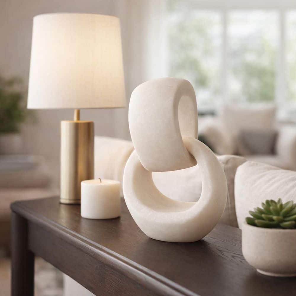 White 8.75 in. x 12.25 in. Resin Decorative Abstract Interlocking Ring Sculpture