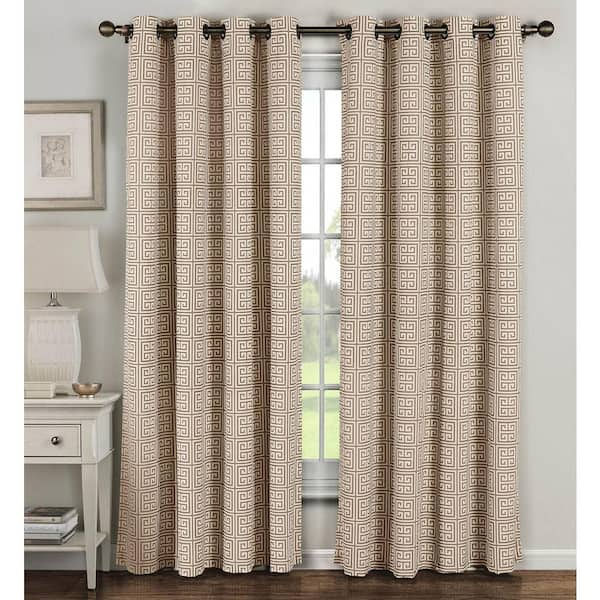 Window Elements Taupe Geometric Grommet Room Darkening Curtain - 54 in. W x 96 in. L  (Set of 2)