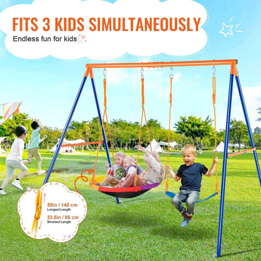 Colorful Metal A-Frame Swing Set with Saucer and Belt Seats