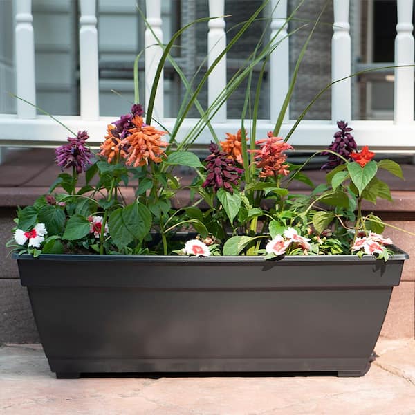 Sturdy Planter Long Window Box Plastic Pot Broad Base Flower Plant  OutdoorGarden