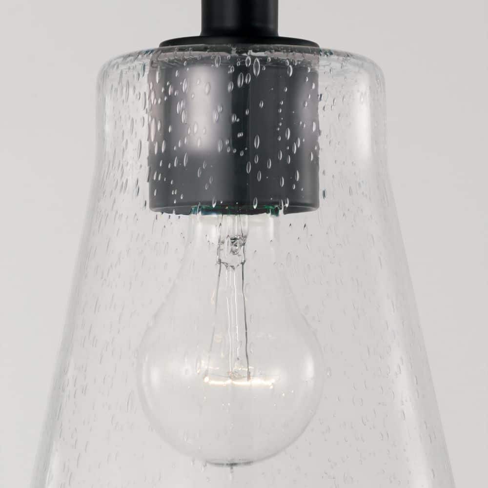 Matte Black Mini Pendant with Clear Seeded Glass Shade