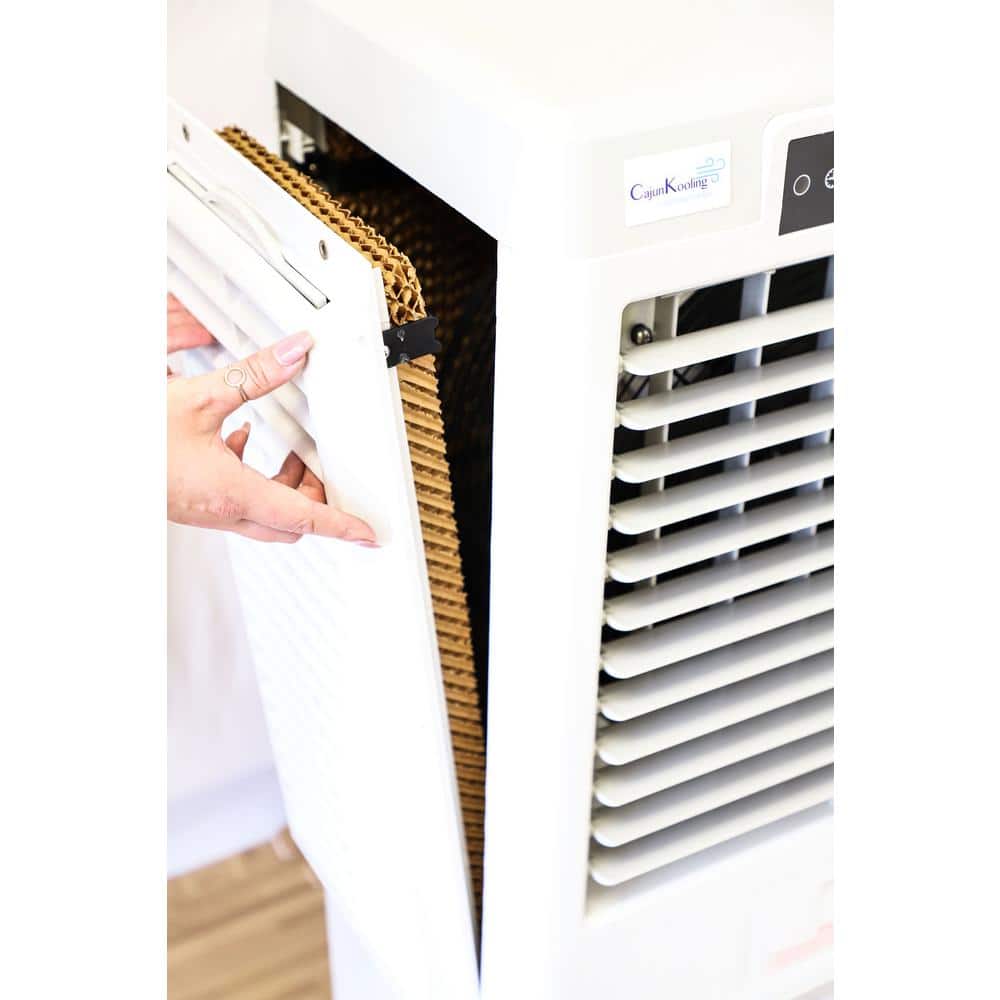 Portable White and Gray Evaporative Air Cooler with Remote Control