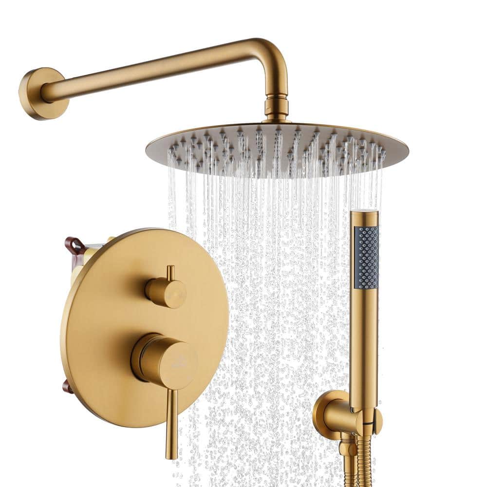 Brushed Gold Stainless Steel Wall Mounted Rain Shower System
