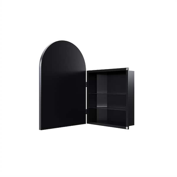 18 in. W x 23.6 in. H Arched Metal Medicine Cabinet with Mirror in Matte Black
