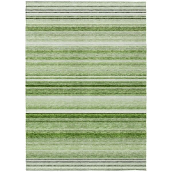 HomeRoots Artichoke Green 8 ft. x 10 ft. Woven Striped Polyester Rectangle Indoor / Outdoor Area Rug