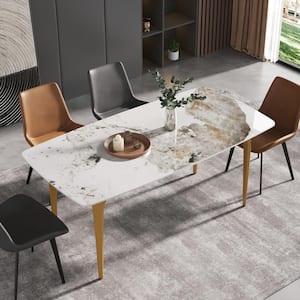 70.87 in. Rectangle White Sintered Stone Tabletop Dining Table with Carbon Steel Base (Seats-8)