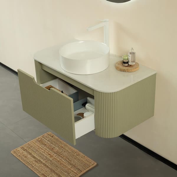 Yunus 36 in. Floating Light Green Bath Vanity with White Cultured Marble Top Unassembled