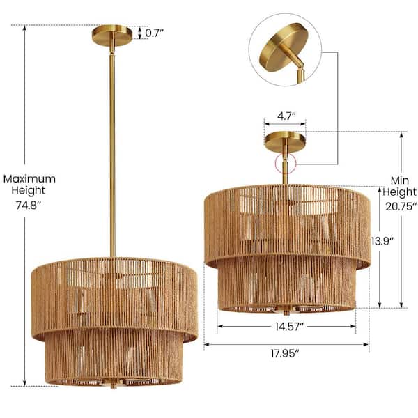 KAISITE 18 in. 5-Light 40W Height Adjustable Brushed Gold Natural