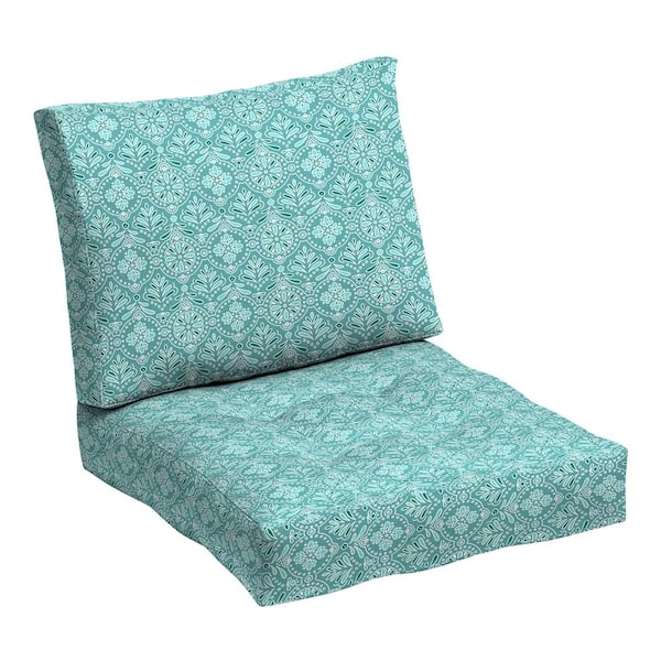 ARDEN 18 x 24 Outdoor Plush Modern Tufted Blowfill Deep Seating Lounge Chair Cushion Set, Turquoise Daphne Medallion