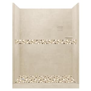 Tuscany 60 in. L x 34 in. W x 80 in. H Left Drain Alcove Shower Kit with Shower Wall and Shower Pan in Desert Sand