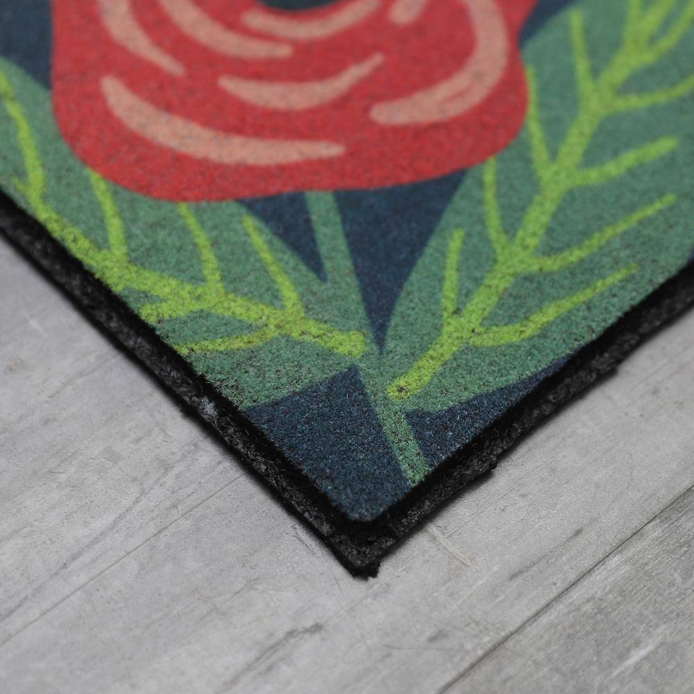 Navy and Green Floral Recycled Rubber Outdoor Welcome Mat