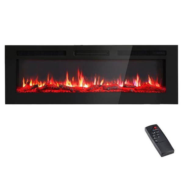 50 in. Freestanding and Wall Mounted Electric Fireplace in Black with Multi Color Flame